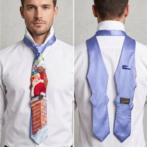 Novelty Santa Chimney Silk Tie in Periwinkle Blue